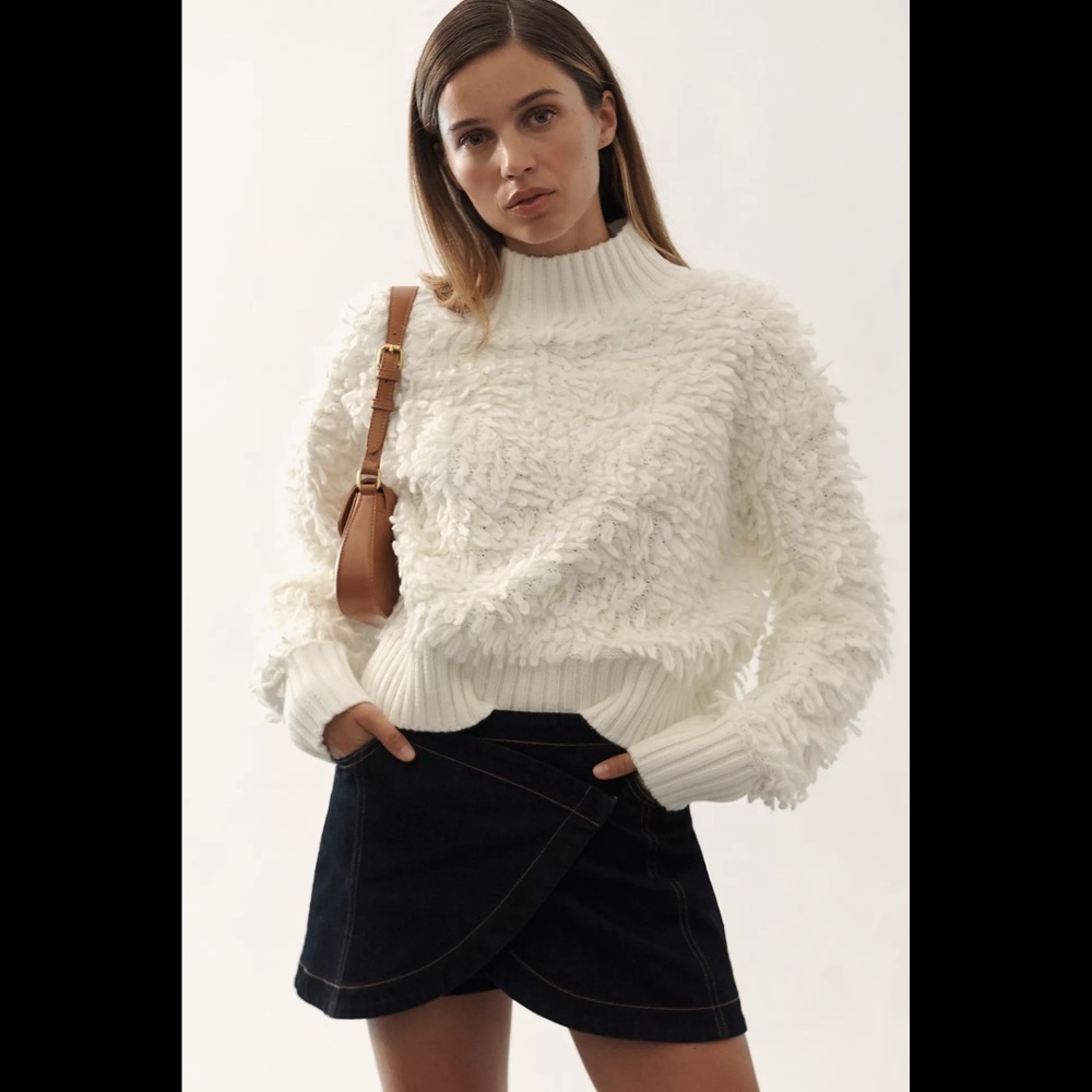 Anthropologie Maeve Mock-Neck Loop-Stitch Sweater